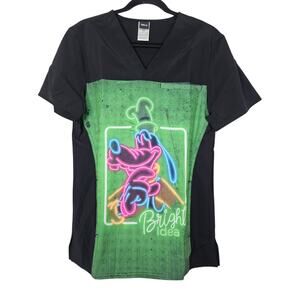 NEW Tooniforms XS Cherokee Men's V-Neck Scrub Top Goofy Bright Idea Neon